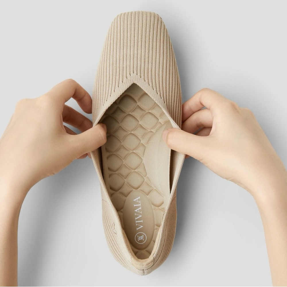 Vivaia brand Consciously Crafted Tan Washable Flats with Flexible Design